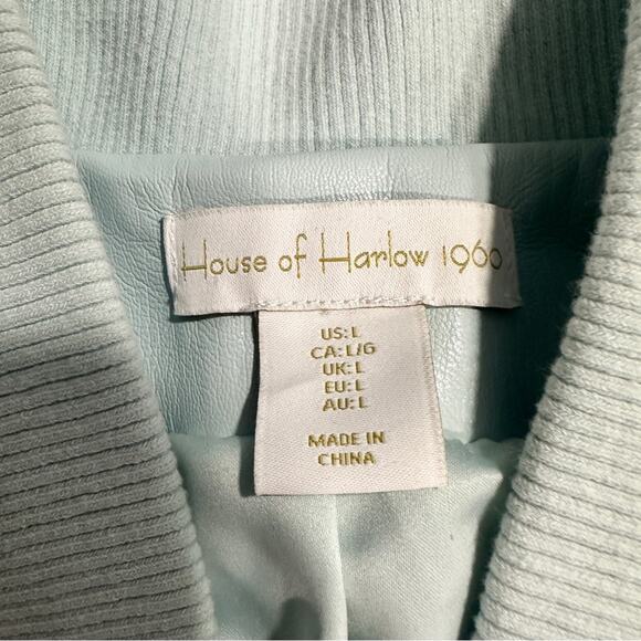 House Of Harlow Size L Pale Blue Vegan Leather Bomber Jacket Trendy Travel Fall - Picture 5 of 10